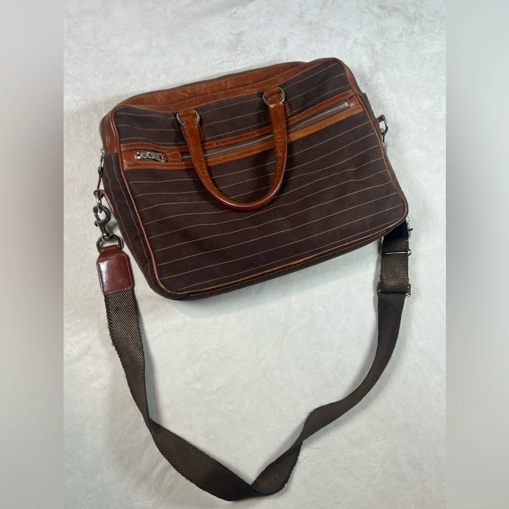 Mulholland Cotton Canvas Leather Made in England Classic Briefcase Striped